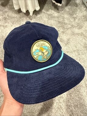 Hibear Navy Corduroy five panel hat with Surf Patch and Aqua Trim